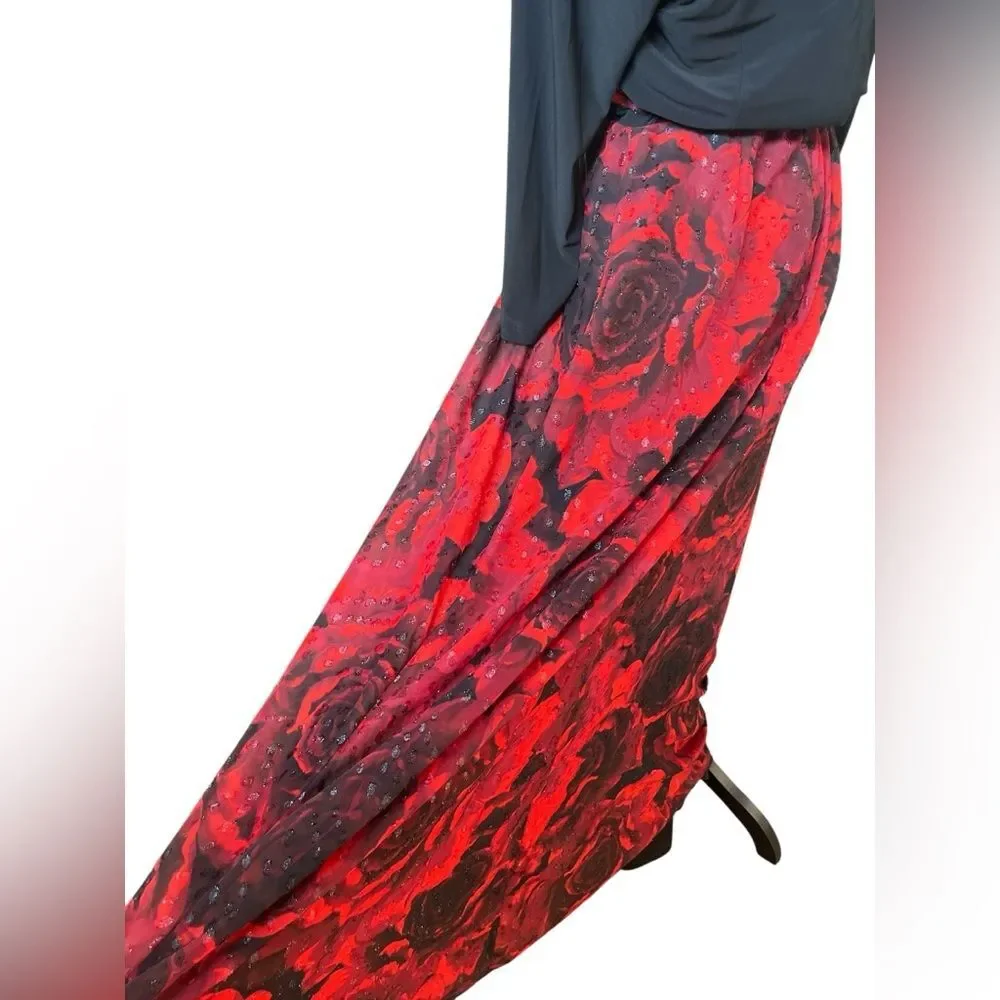 Leslie Fay Maxi Gown Dress Rose Floral Print Skirt Size 10 Vintage Elegant